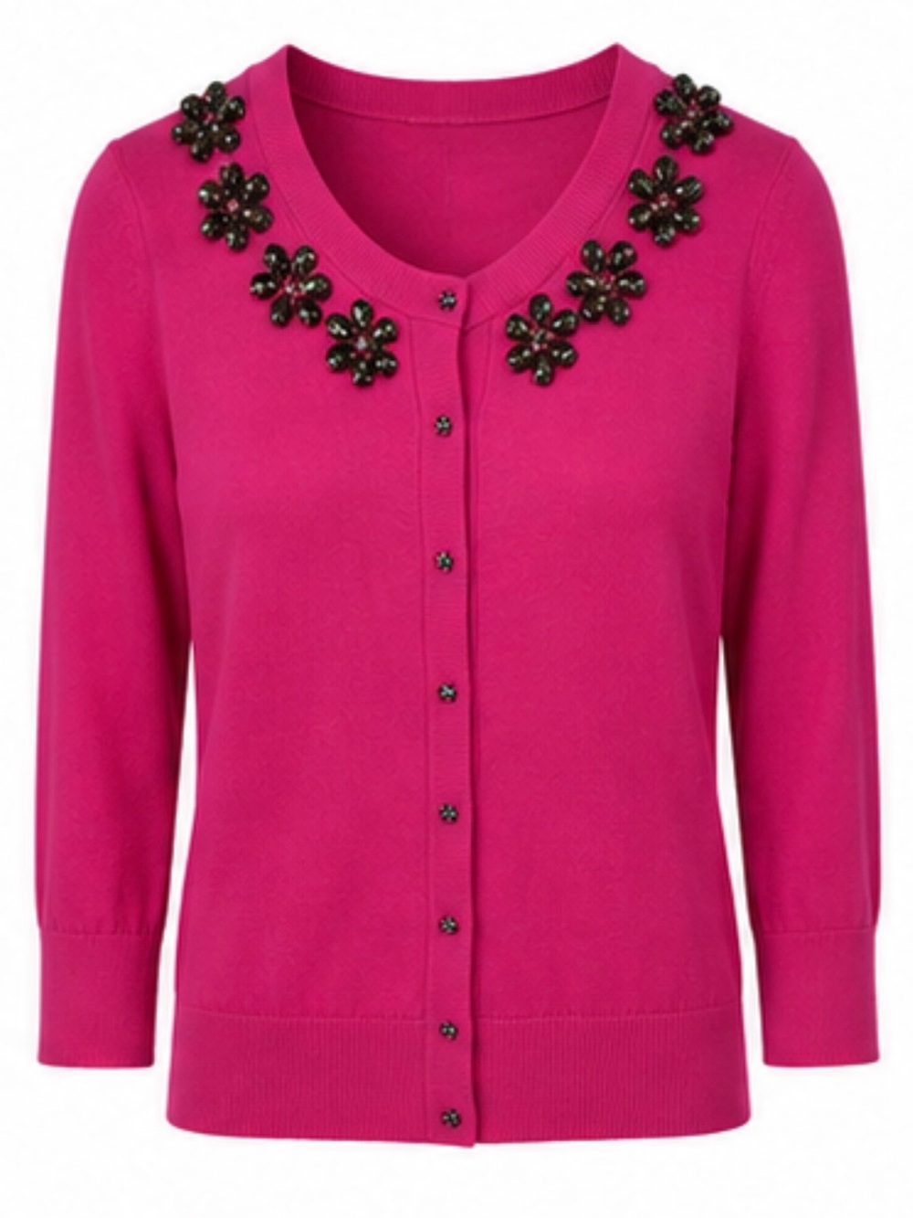 kate spade Bright Fuchsia Jeweled Flower-Trim Cardigan